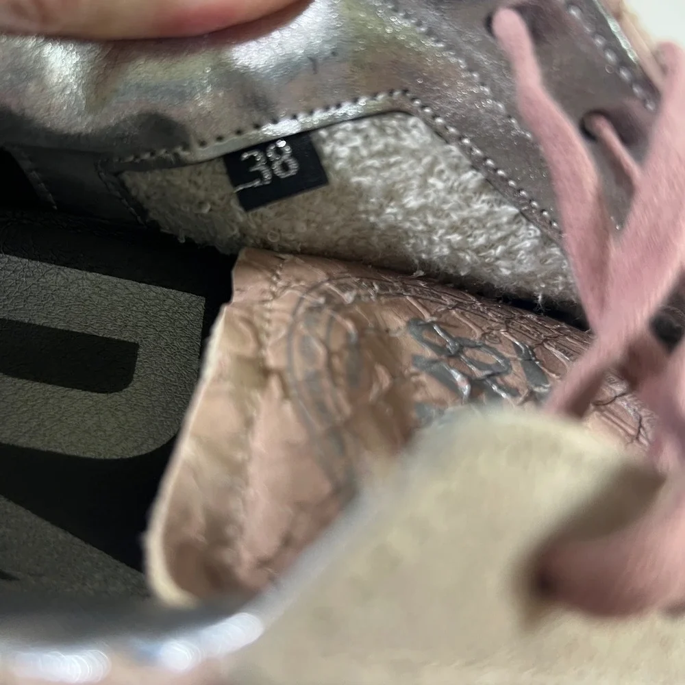 P448 Python John Leather Suede Snake Embossed Sneakers 38 Pink Made in‎ Italy
